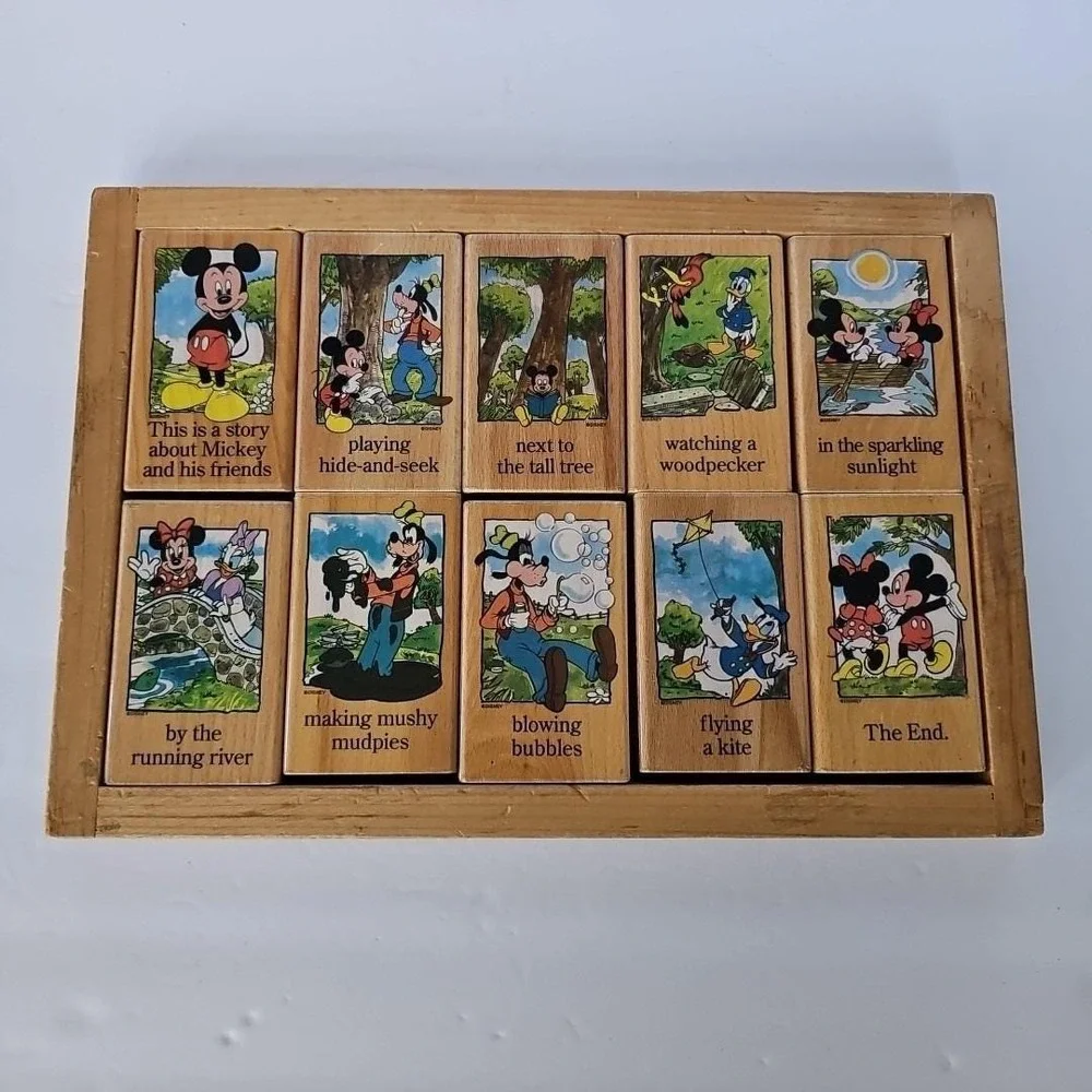Vtg Disney Mickey Minnie Mouse & Friends Changing Storyline Blocks Puzzle 1752